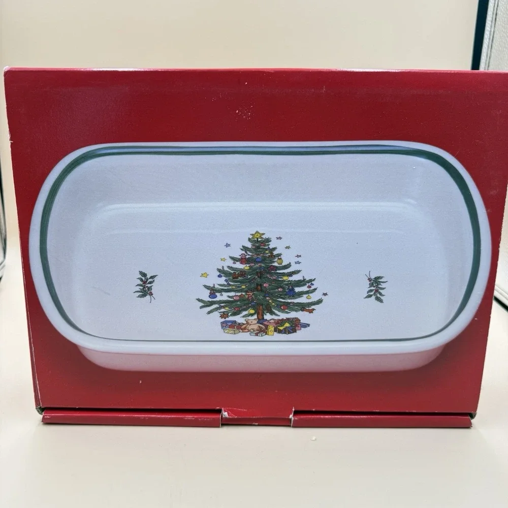 NIKKO Christmas Lasagna Pan Cake Serving Dish Holiday Tree Vintage 12in Japan